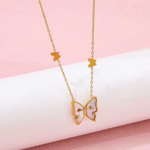 Steel white butterfly necklace