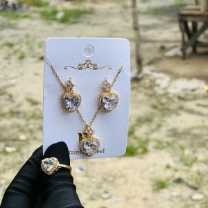 Steel necklace, earring and ring set 018