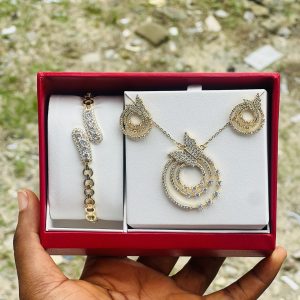 Steel gold circle butterfly stone combo comes boxed 020