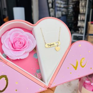 Engraved gold love dropping necklace comes boxed with exact box