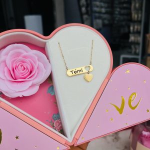 Engraved gold love dropping necklace comes boxed with exact box