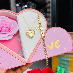 Engraved Gold love necklace combo comes with exact box