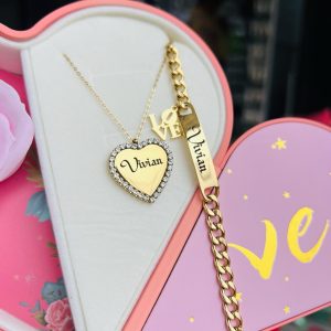 Engraved Gold love necklace combo comes with exact box