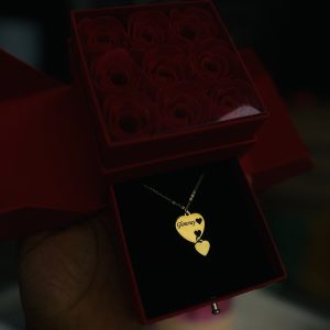 Engraved gold  love dropping necklace comes with exact box