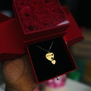 Engraved gold  love dropping necklace comes with exact box