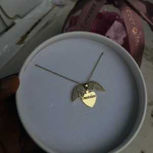 Engraved winged necklace comes with exact box
