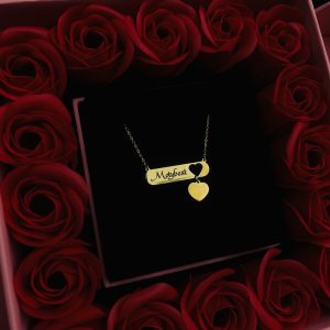 Engraved gold love dropping necklace comes with exact box
