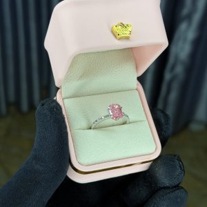Silver stoned pink engagement ring size 7
