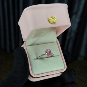 Silver stoned pink engagement ring size 7