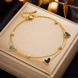 Black steel heart anklet