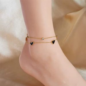 Black steel heart anklet