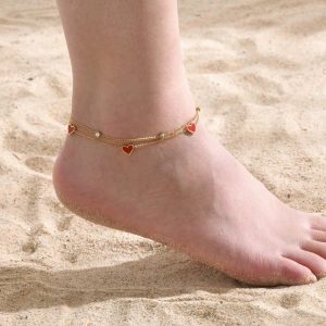 Red steel heart anklet