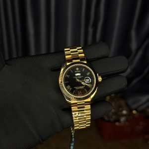 Rolix Roman Gold black face watch
