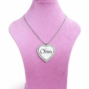Engraved silver stoned necklace