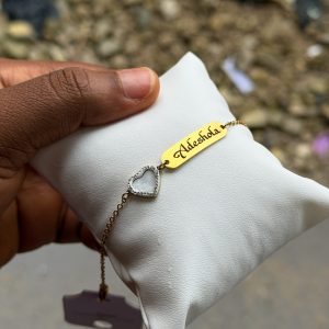 Engraved white heart bracelet