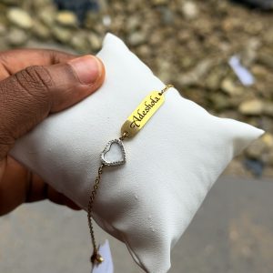 Engraved white heart bracelet