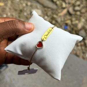 Engraved red heart bracelet