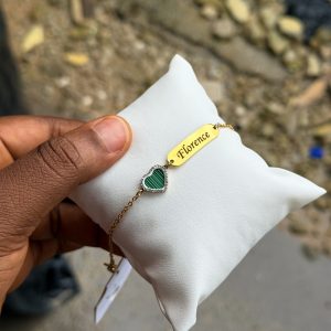 Engraved green heart bracelet
