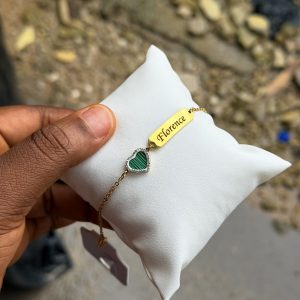 Engraved green heart bracelet