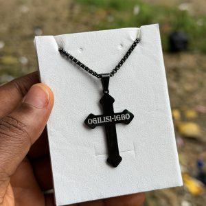 Engraved black cross necklace 002