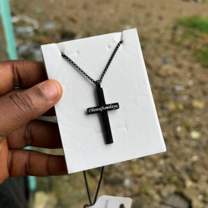 Engraved black cross necklace