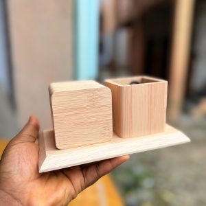 Engraved wooden square pen clock holder
