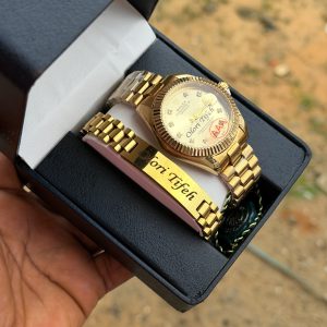 Engraved gold rolix combo with exact box