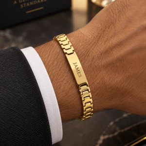 Engraved flat gold bracelet