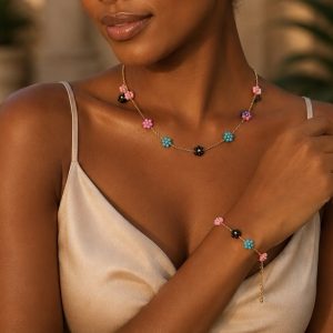 Steel multi colored necklace