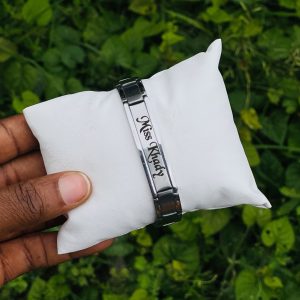 Engraved flat silver bracelet