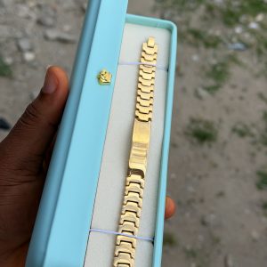 Engraved flat gold bracelet