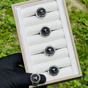 Steel silver black Versace rings 019 size 11