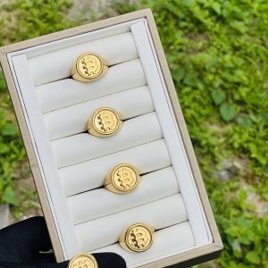 Steel gold bitcoin rings 040 size 9