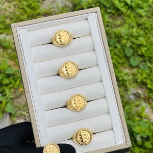 Steel gold bitcoin rings 040 size 9