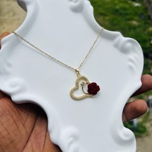 Steel dark red necklace 1pcs