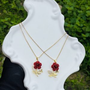 Steel gold red necklace 1 pcs 8