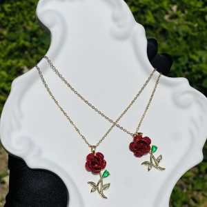 Steel gold rose necklace15 1pcs