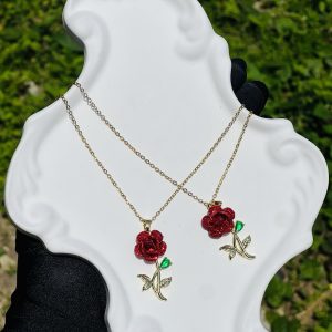 Steel gold rose necklace15 1pcs
