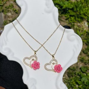 Steel gold pink necklace17 1pcs