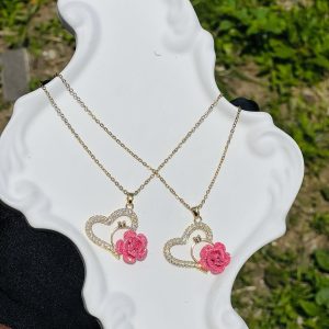 Steel gold pink necklace17 1pcs