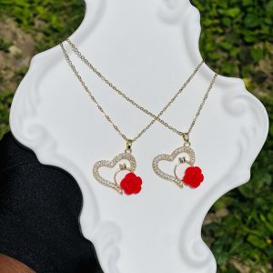 Steel gold red necklace18 1 pcs