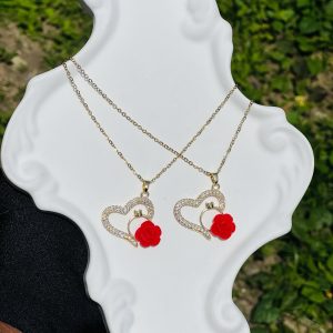 Steel gold red necklace18 1 pcs
