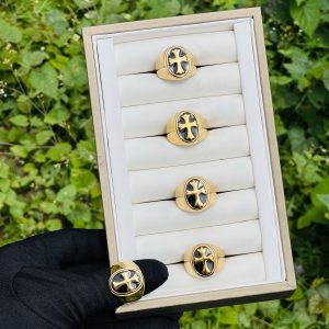 Gold black cross male rings 013 size 9