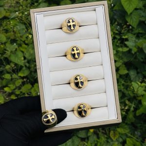 Gold black cross male rings 015 size 11