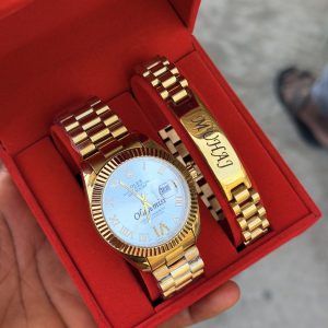 Engraved Roman gold rolix combo with paper box