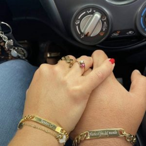 Engraved white burn gold mini Cuban bracelet