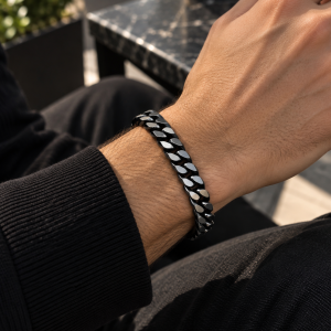 Silver big black bracelet