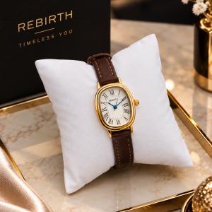 Rebirth brown strap white face watch