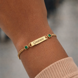 Engraved gold green gemstone Cuban bracelet