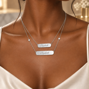 Engraved silver double layered necklace